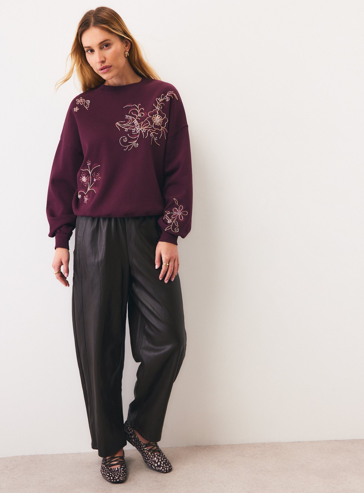 Dark Red Embellished Flower Sweatshirt L - Image 2 thumbnail